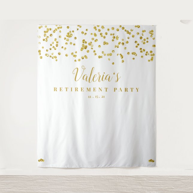 Gold Retirement Party Backdrop, Photo Booth Prop Tapestry (Front)