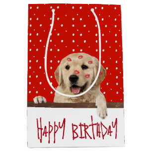 Gold Retriever with Lipstick Kisses  Medium Gift Bag