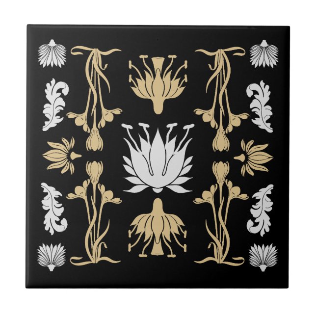 Gold Retro Art Nouveau Print Ceramic Tile (Front)