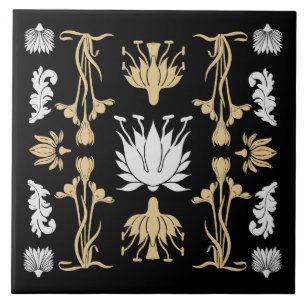 Gold Retro Art Nouveau Print Ceramic Tile