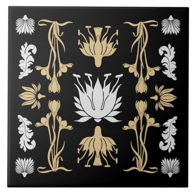 Gold Retro Art Nouveau Print Ceramic Tile (Front)