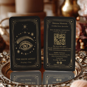 Gold Retro Celestial Tarot Brow Artist QR Code Business Card