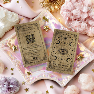 Gold Retro Celestial Tarot Lash Artist QR Code Business Card