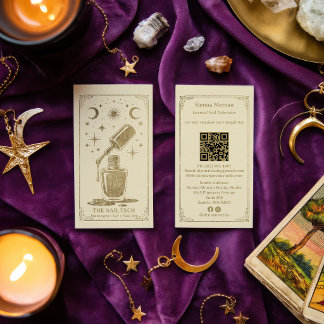 Gold Retro Celestial Tarot Nail artist QR Code Business Card