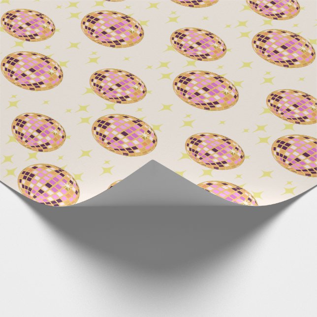 Gold Retro Disco Ball Mirrorball Beige Wrapping Paper (Corner)