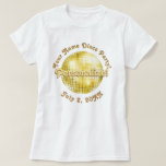 Gold Retro Disco Ball PERSONALIZED T-Shirt<br><div class="desc">A stylised graphic of a disco ball,  personalise it with your name,  message,  date. Fun retro disco design,  cute for a bachelorette,  birthday,  or any party.</div>