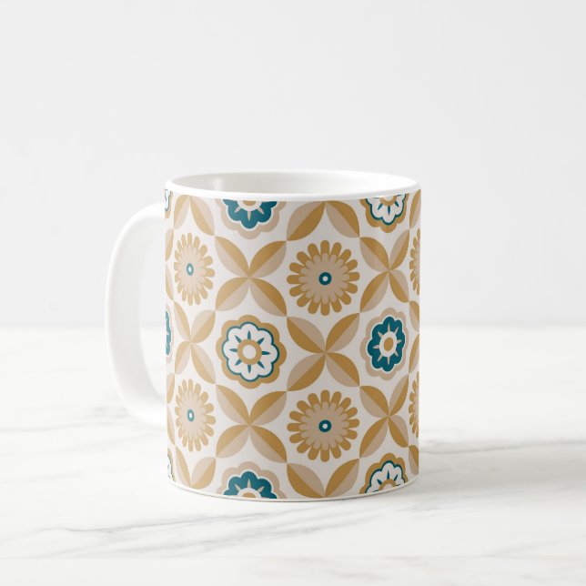 Gold retro flowers coffee mug (Front Left)