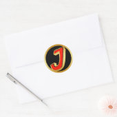 GOLD RETRO MONOGRAM LETTER J CLASSIC ROUND STICKER (Envelope)