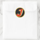 GOLD RETRO MONOGRAM LETTER J CLASSIC ROUND STICKER (Bag)