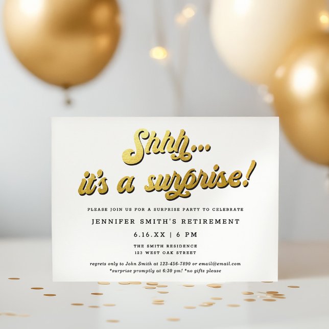 Gold Retro Script Surprise Retirement Party Invitation (Creator Uploaded)
