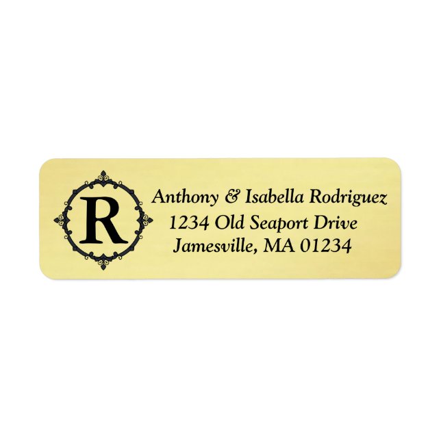 Gold Return Address Labels with Black Monogram (Front)