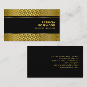 Gold Rhombus Pattern Black Bar Gold Lines Business Card
