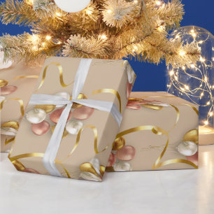 Gold Ribbon and Pink Balloon Matte Wrapping Paper