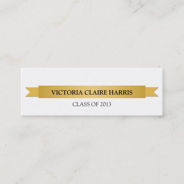 Gold ribbon banner student graduation name card (Front)