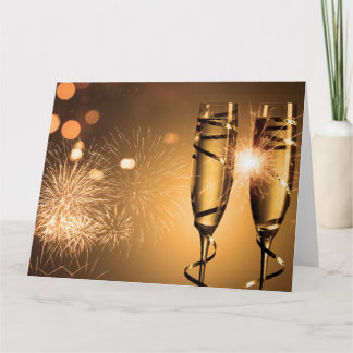 Gold Ribbon Champagne Glasses Card
