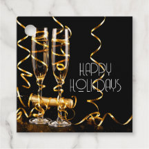 Gold Ribbon Champagne Happy Holidays