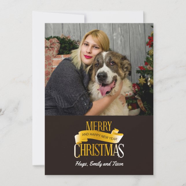 Gold Ribbon Christmas Photo Card (Front)