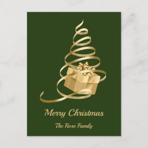 Gold Ribbon Christmas Tree Present Holiday Postcard