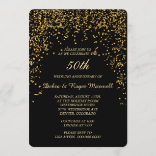 Gold Ribbon Confetti Anniversary Party Invitation
