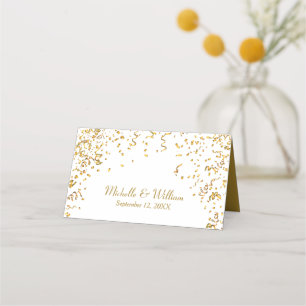 Gold Ribbon Confetti Place Card
