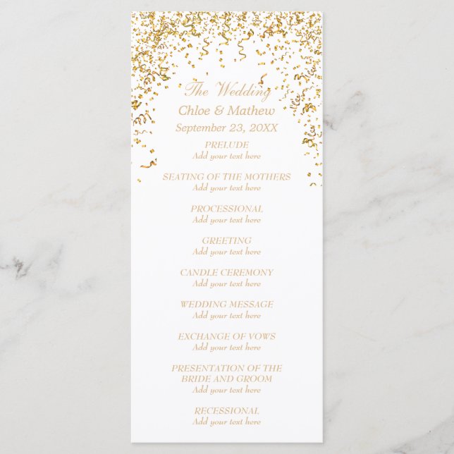 Gold Ribbon Confetti Wedding Program (Front)