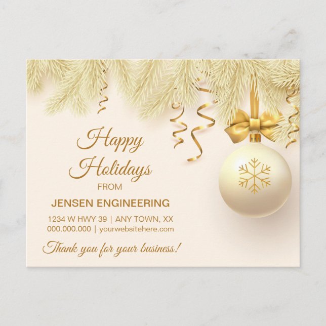 Gold Ribbon Corporate Thank You Christmas Postcard (Front)