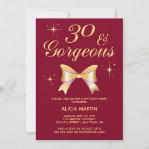 Gold Ribbon Girl 30 & Gorgeous Burgundy Birthday Invitation