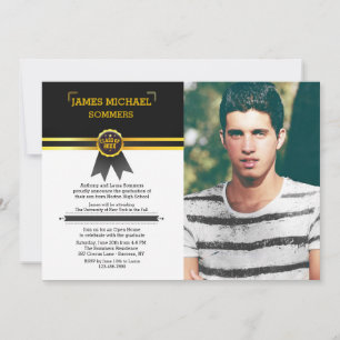 Gold Ribbon Graduate Photo Invitation
