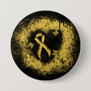Gold Ribbon Grunge Heart 7.5 Cm Round Badge