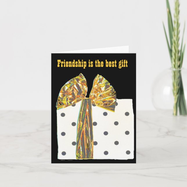 Gold Ribbon Inspirational Friendship Poem Thank You Card (Front)