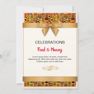 Gold ribbon Kente Invitation Cards.
