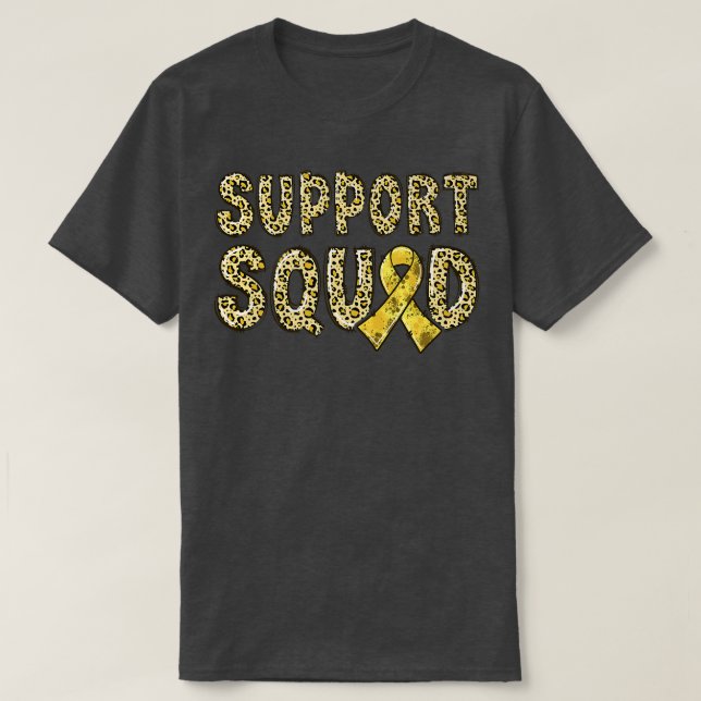 Gold Ribbon Leopard Print Support Squad Childhood  T-Shirt (Design Front)