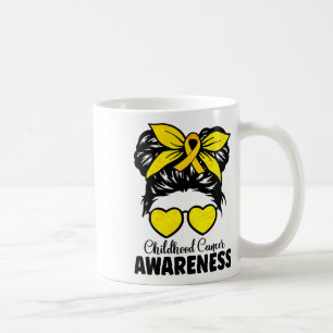 Gold Ribbon Messy Bun Girls Kids Childhood Cancer Coffee Mug