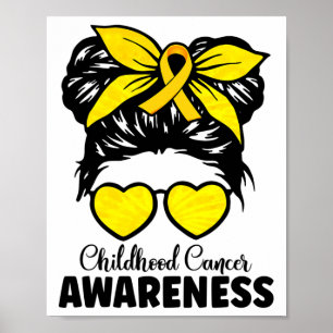Gold Ribbon Messy Bun Girls Kids Childhood Cancer Poster