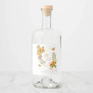 Gold Ribbon Monogram Wedding Liquor Bottle Label
