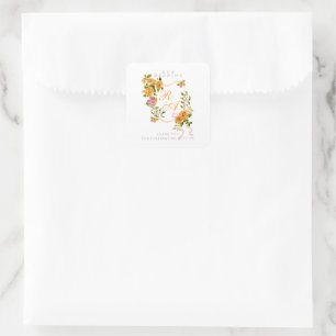 Gold Ribbon Monogram Wedding Square Sticker