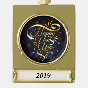 Gold Ribbon New Year Gold Plated Banner Ornament