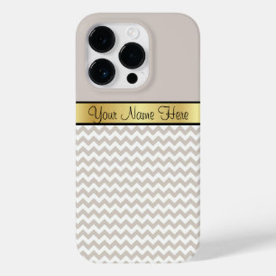 Gold Ribbon On Chic Sand Grey and White Chevron Case-Mate iPhone 14 Pro Case