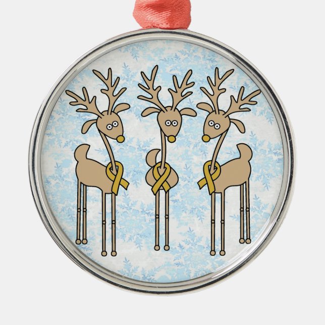 Gold Ribbon Reindeer (Childhood Cancer) Metal Ornament (Front)