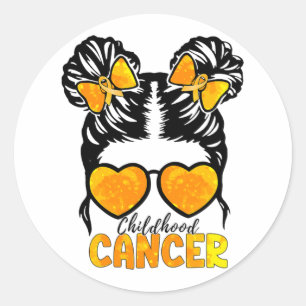 Gold Ribbon Tie Dye Messy Bun Childhood Cancer Awa Classic Round Sticker
