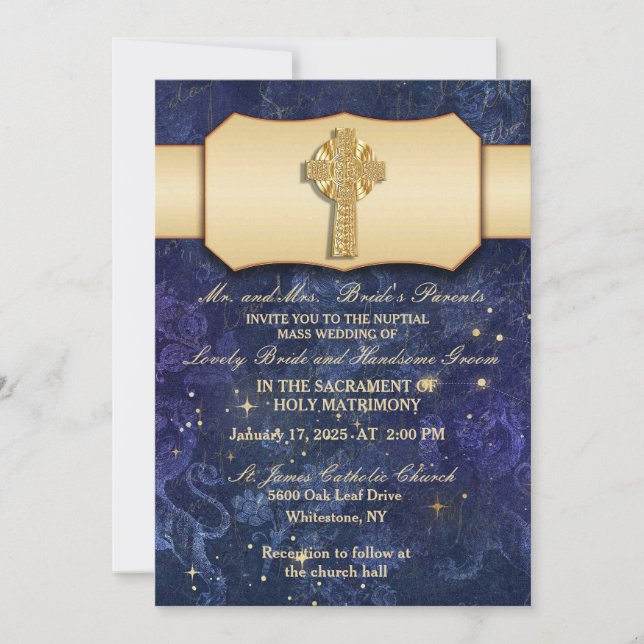 Gold Ribbon With Gold Celtic Cross Invitation (Front)