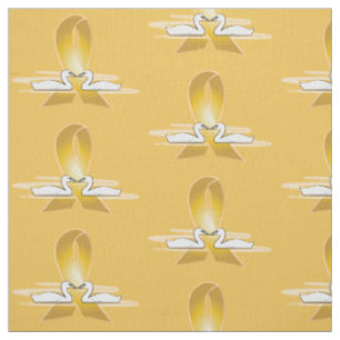 Gold Ribbon with Swans: Childhood Cancer Fabric