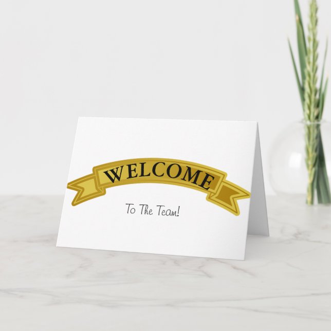 Gold Ribbon with White Border Black Cute Welcome Thank You Card (Front)