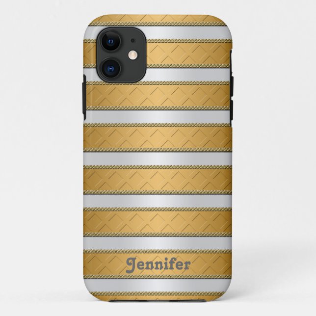 Gold Ribbons Stripes Personalised Art Case-Mate iPhone Case (Back)