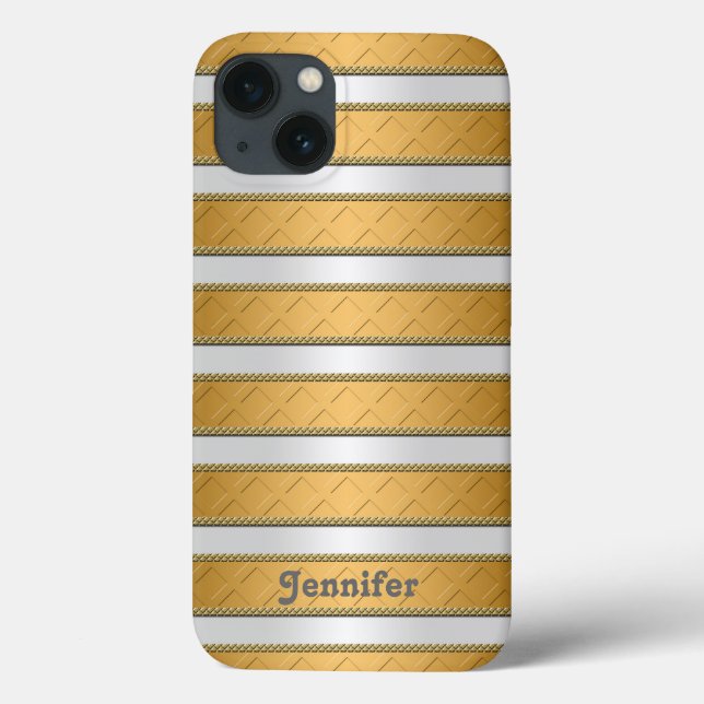 Gold Ribbons Stripes Personalised Art Case-Mate iPhone Case (Back)
