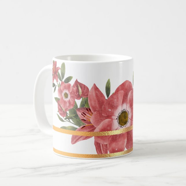 Gold Rimmed Floral Coffee Mug (Front Left)