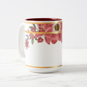 Gold Rimmed Floral Two-Tone Coffee Mug