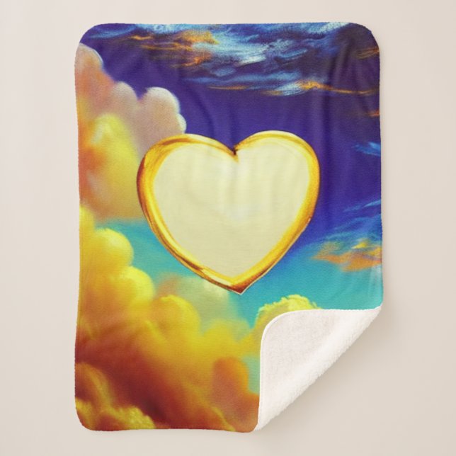 Gold Rimmed Heart Sherpa Blanket (Front)