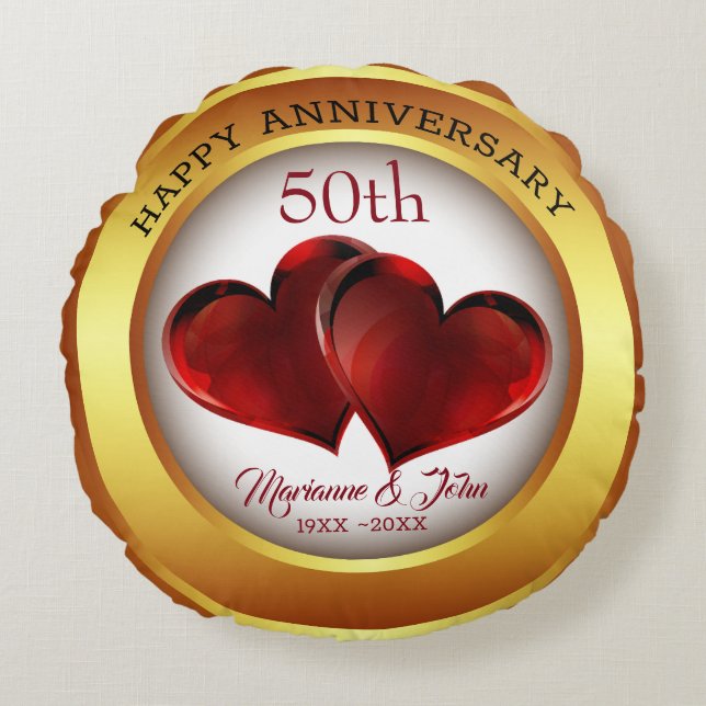 Gold Ring AndHearts Round Cushion (Front)