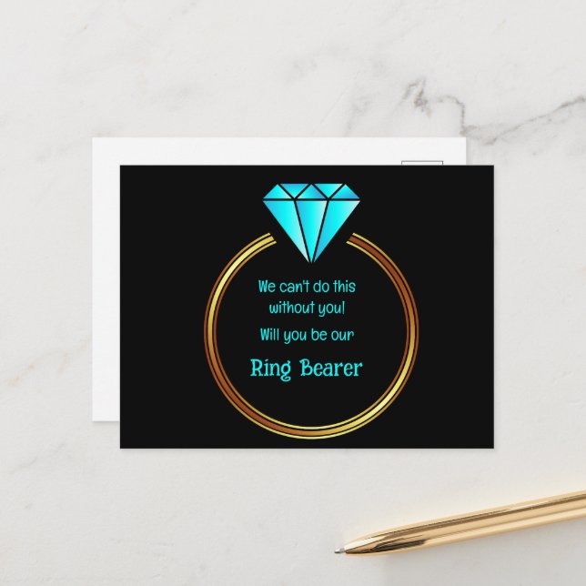 Gold Ring On  A Black Background Announcement Postcard (Front/Back In Situ)